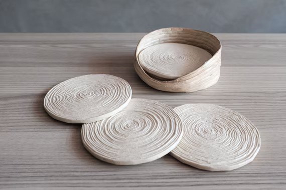 Recycled Newspaper Coasters with Holder in Boho Style - Set of 6 Drink Coasters - Sustainable hom... | Etsy (US)