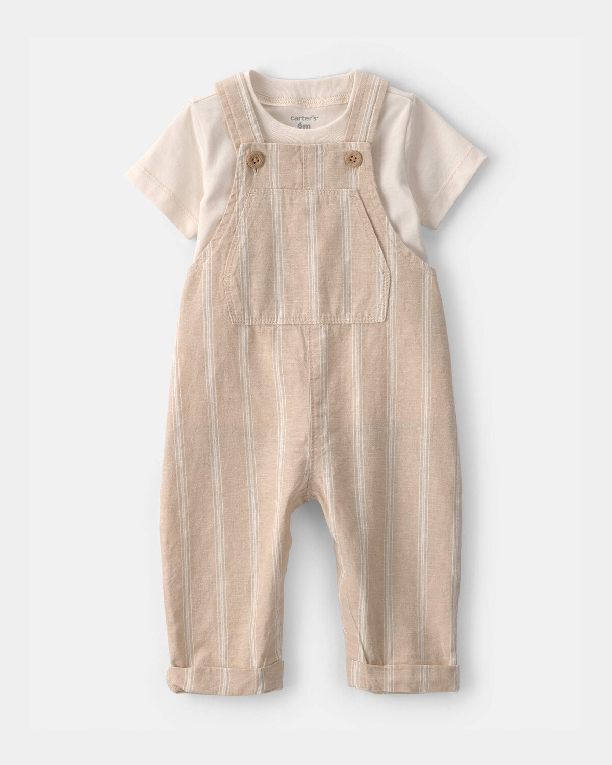 Baby 2-Piece Stripe Overall Set - Khaki | Carter's Inc