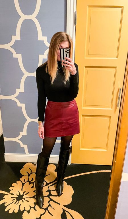 Holiday outfit you can do no wrong in: black turtleneck, red leather mini skirt, black tights, tall black boots. 

#LTKSeasonal #LTKHoliday #LTKstyletip