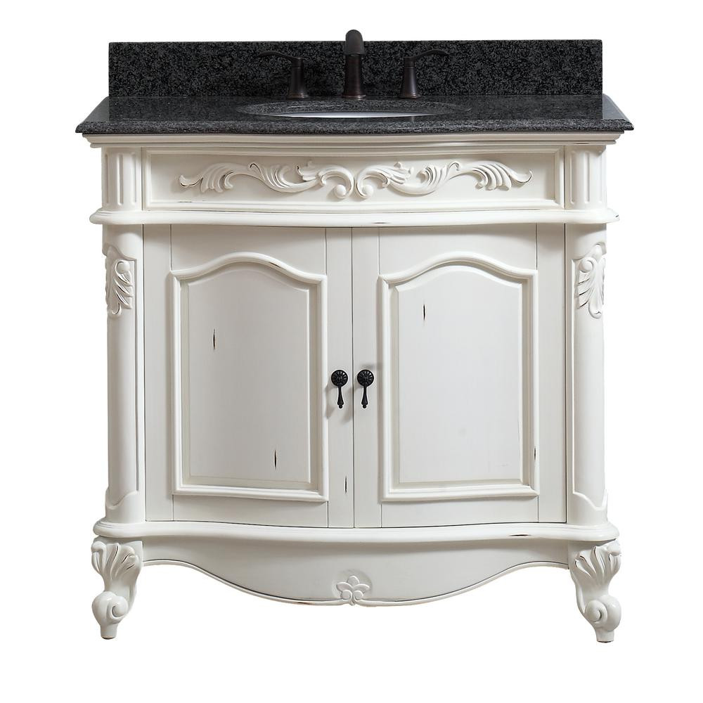 Avanity Provence 37 in. W x 22 in. D x 35 in. H Bath Vanity in Antique White with Granite Vanity Top | The Home Depot