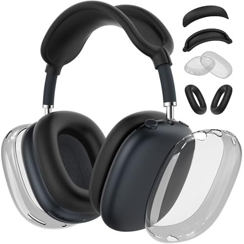 for AirPods Max 2 case Cover, Ear Pad Case Cover/Ear Cups Cover/Headband Cover for Apple AirPods Max 2&1(2026/2024/2020), Clear TPU Transparent and Silicone Accessories for Apple AirPods Max, Black | Amazon (US)