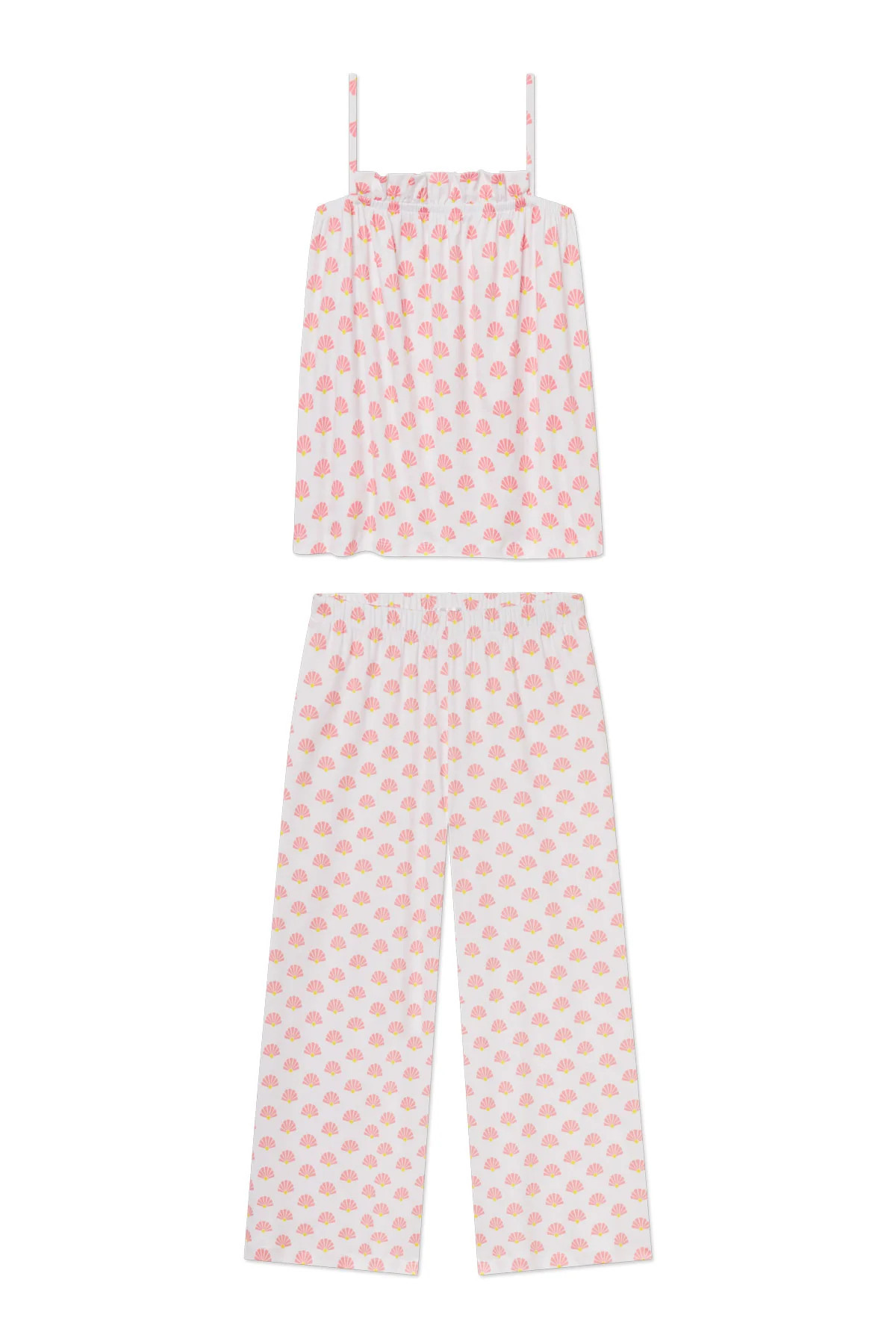 Pima Ruffle Pants Set in Gelato Scallop Shell | Lake Pajamas