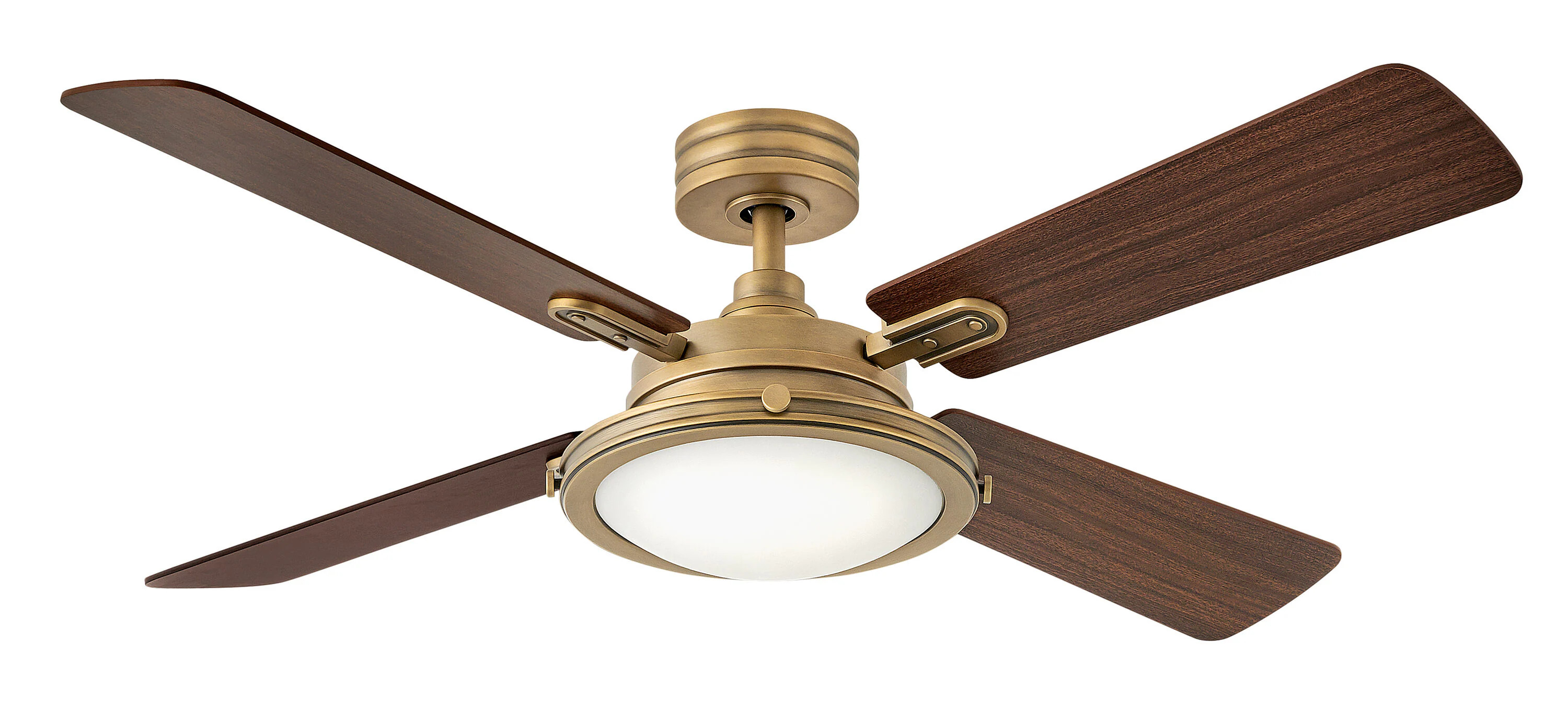 Hinkley Collier 54-in Heritage Brass with Walnut Blades LED Smart Ceiling Fan With Light and Wall Control Included 4 -Blade | 903254FHB-LID | Lowe's