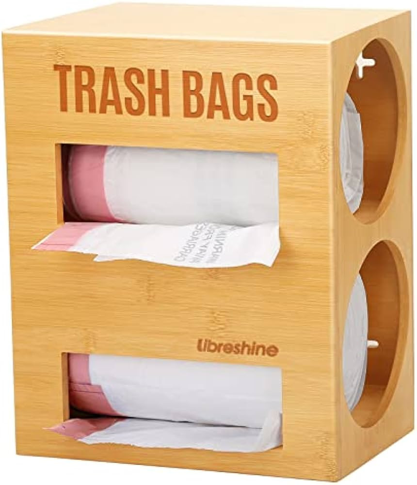 Dual Roll Bamboo Trash Bag Dispenser & Grocery Bag Holder, 2-Compartment Organizer for 13–33 Ga... | Amazon (US)