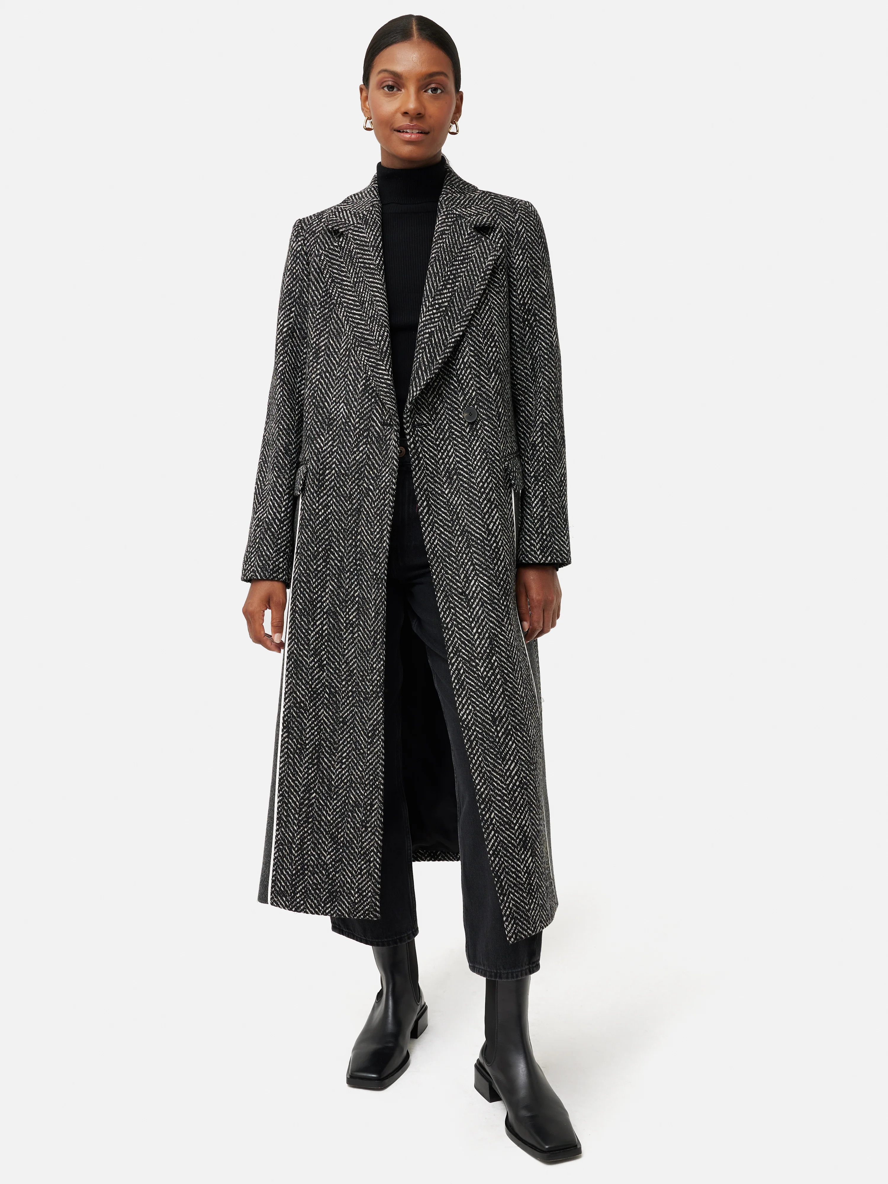 Herringbone Maxi City Coat | Black | Jigsaw (UK)