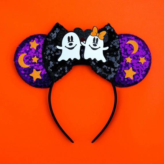 Mickey and Minnie Ghost Glow In The Dark Halloween Ears / Boo | Etsy | Etsy (US)