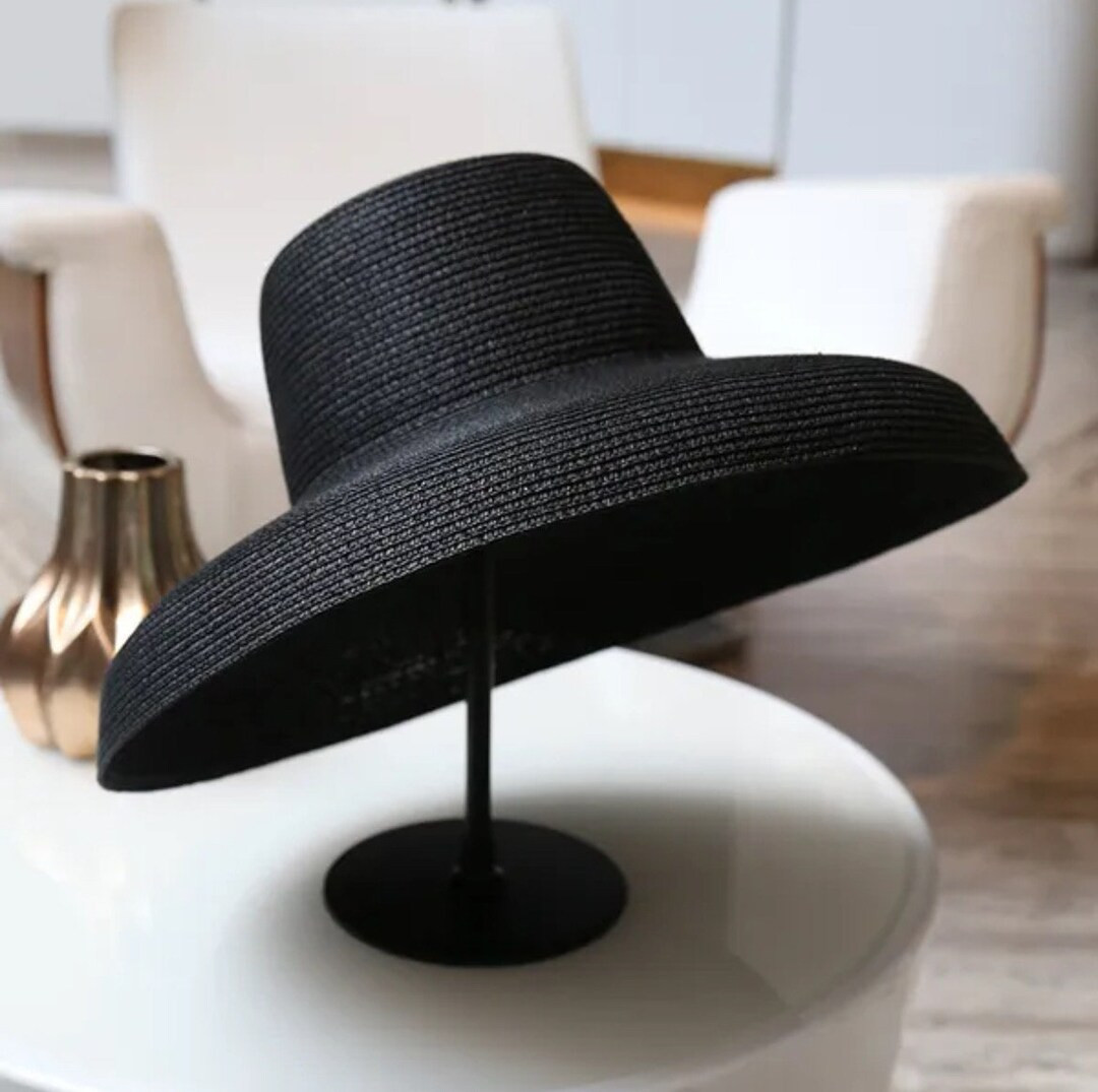 Audrey Hepburn Bell Shape Style Hat Womens Black Straw Sun Hat Wide Brim Bucket Hat Summer Hat Be... | Etsy (US)
