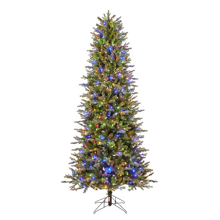 GE 7.5-ft Aspen fir Pre-lit Slim Artificial Christmas Tree with Multicolor LED Lights | Lowe's