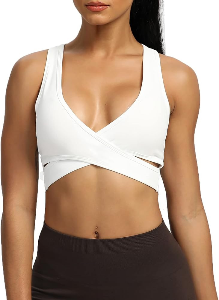 Aoxjox Women's Workout Sports Bras Fitness Backless Viviana Padded Mesh Bra Yoga Crop Tank Top | Amazon (US)