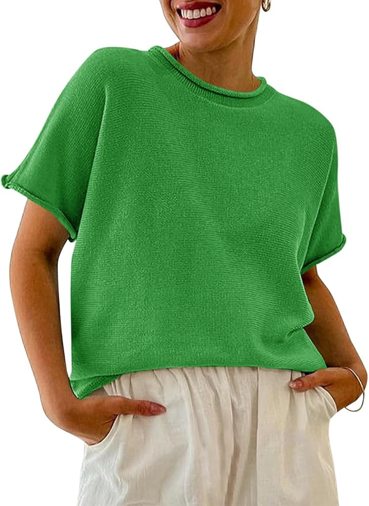 Saodimallsu Women's Short Sleeve Lightweight Casual Crewneck Loose Fit Knit T-Shirt | Amazon (US)