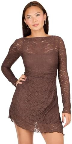 Forever 21 Women's Long Sleeve Lace Mini Dress Lace Overlay Fitted Party Outfit | Amazon (US)