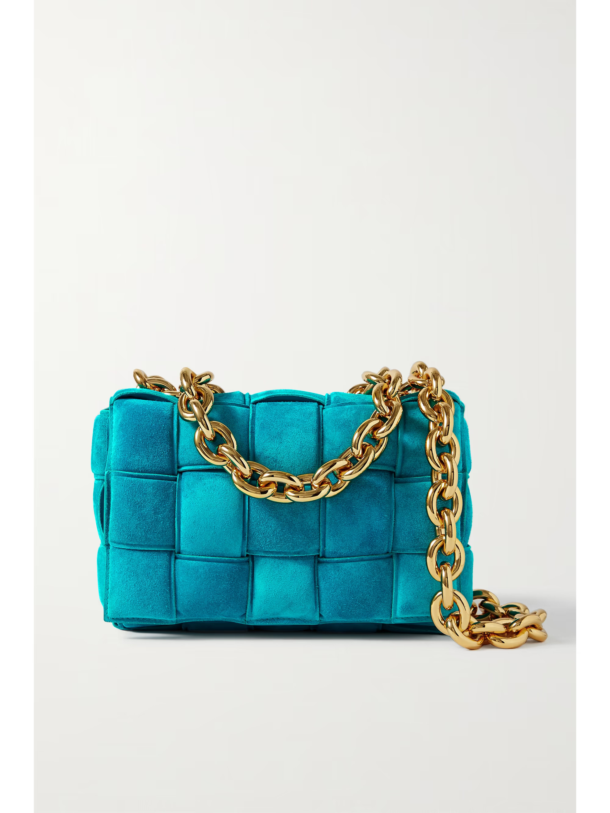 Cassette chain-embellished padded intrecciato suede shoulder bag | NET-A-PORTER (US)