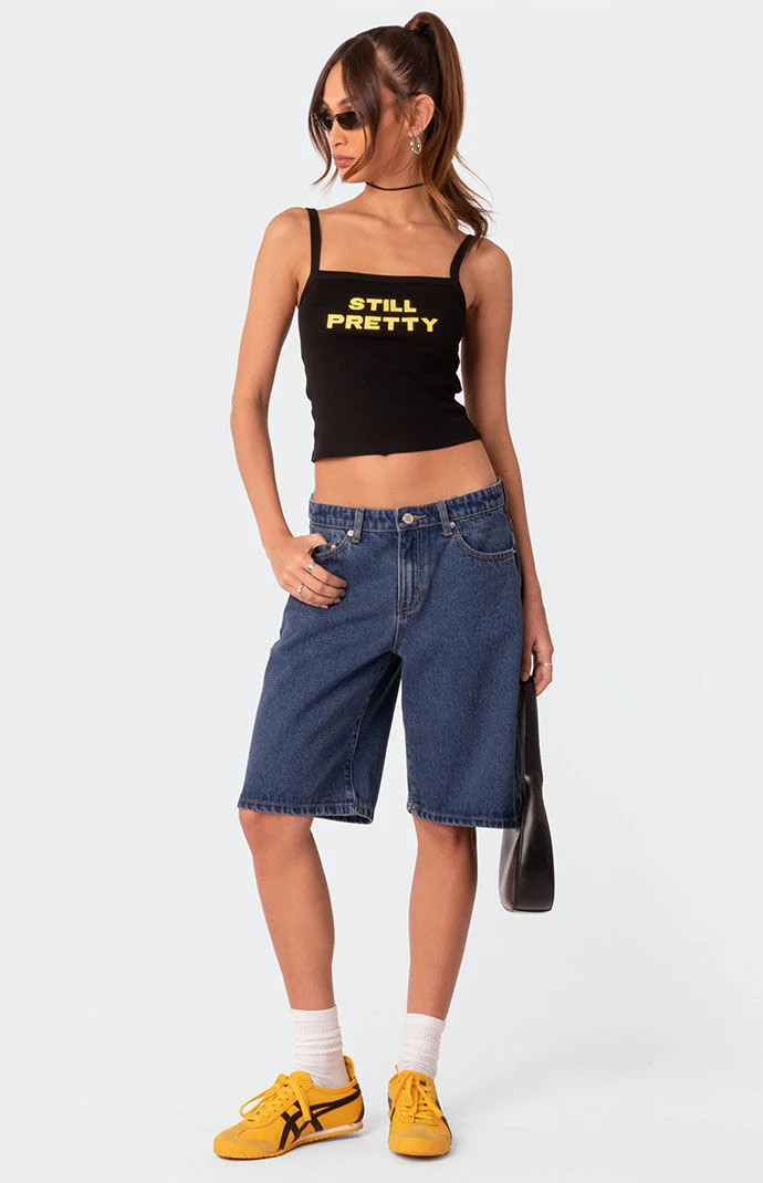 Edikted Women's Oversized Low Rise Denim Bermuda Shorts in Blue - Size Small | PacSun