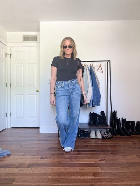 Spring outfit. Spring outfit idea. Summer outfit. Summer outfit idea. Basic tee. Fitted tee. Wide leg jeans. Baggy jeans. 90’s jeans. Clogs. Basic mom outfit. Casual outfit idea. Casual outfit. Everyday outfit. Mom outfit. 

#LTKFindsUnder100 #LTKSeasonal #LTKFindsUnder50