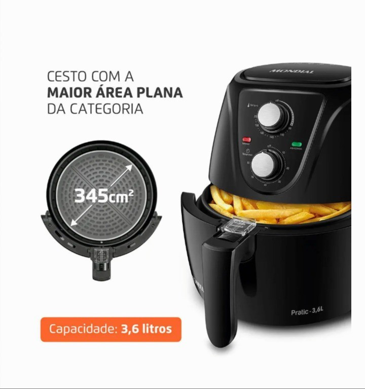 💥 PROMO Fritadeira Elétrica Sem Óleo Air Fryer Mondial AF-36-FB 3,6L - Preta

