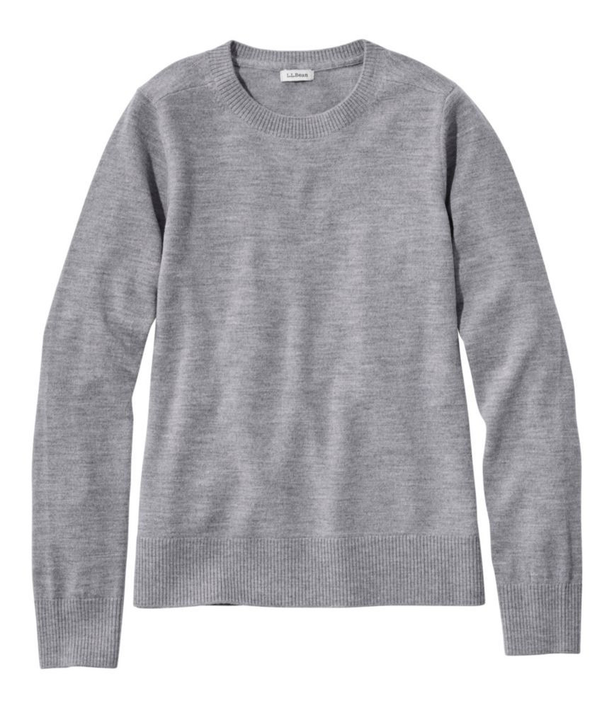 Women's Essential Merino Wool Sweater, Crewneck Light Gray Heather 1X L.L.Bean | L.L. Bean