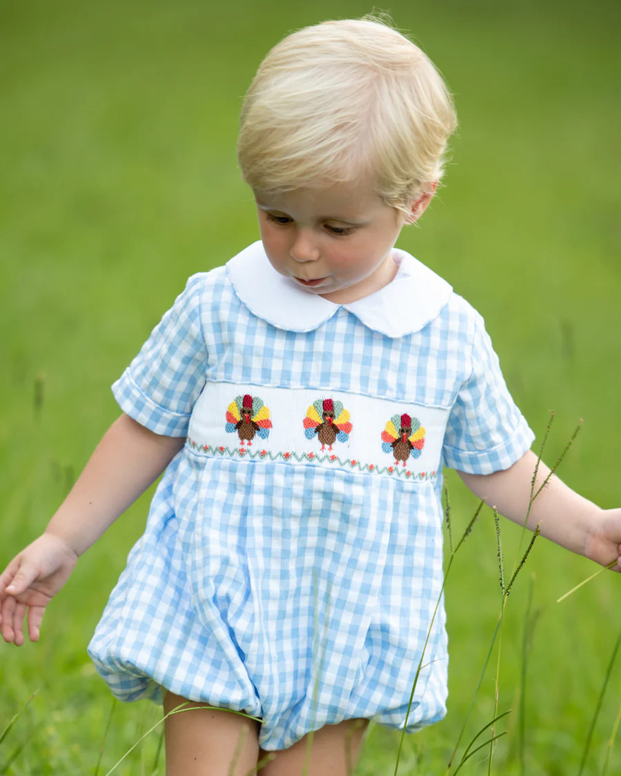 Turkeys Smocked Gingham Boy Bubble | Smockingbird Kids