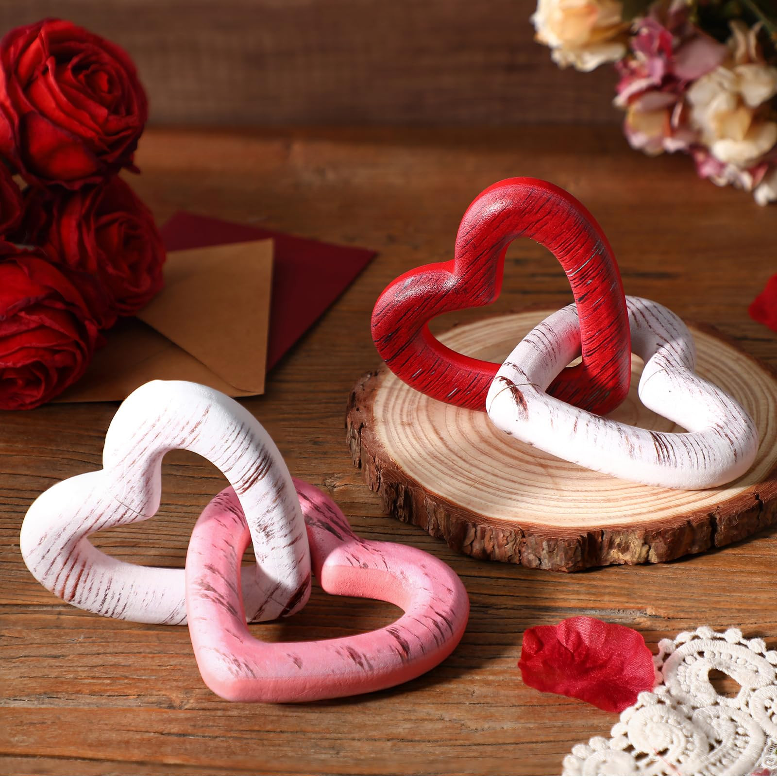 Yousoontic 2 Pcs Valentines Day Decorations Wooden Heart Table Decorations Vintage Valentines Day... | Amazon (US)