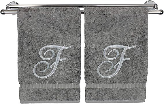 Monogrammed Hand Towel, Personalized Gift, 16 x 30 Inches - Set of 2 - Silver Embroidered Towel -... | Amazon (US)