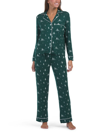 2pc Christmas Tree Notch Collar Sleep Set | Women | Marshalls | Marshalls
