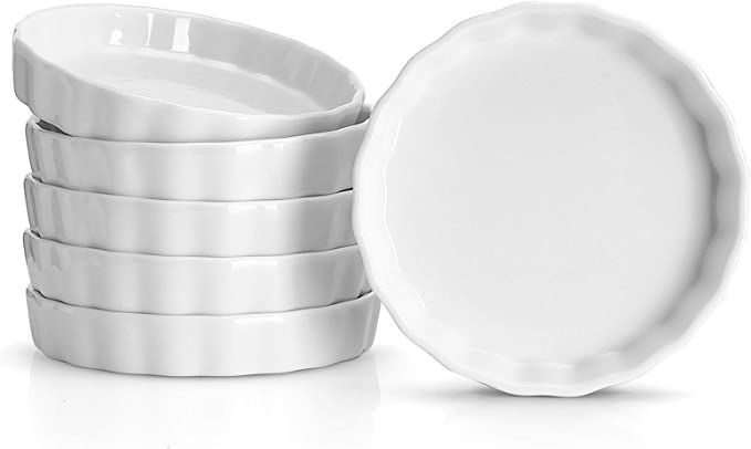 Sweese 505.001 Porcelain Ramekins Round Tart Pan Mini Fluted Quiche Dishes - 5 Ounce for Creme Br... | Amazon (US)