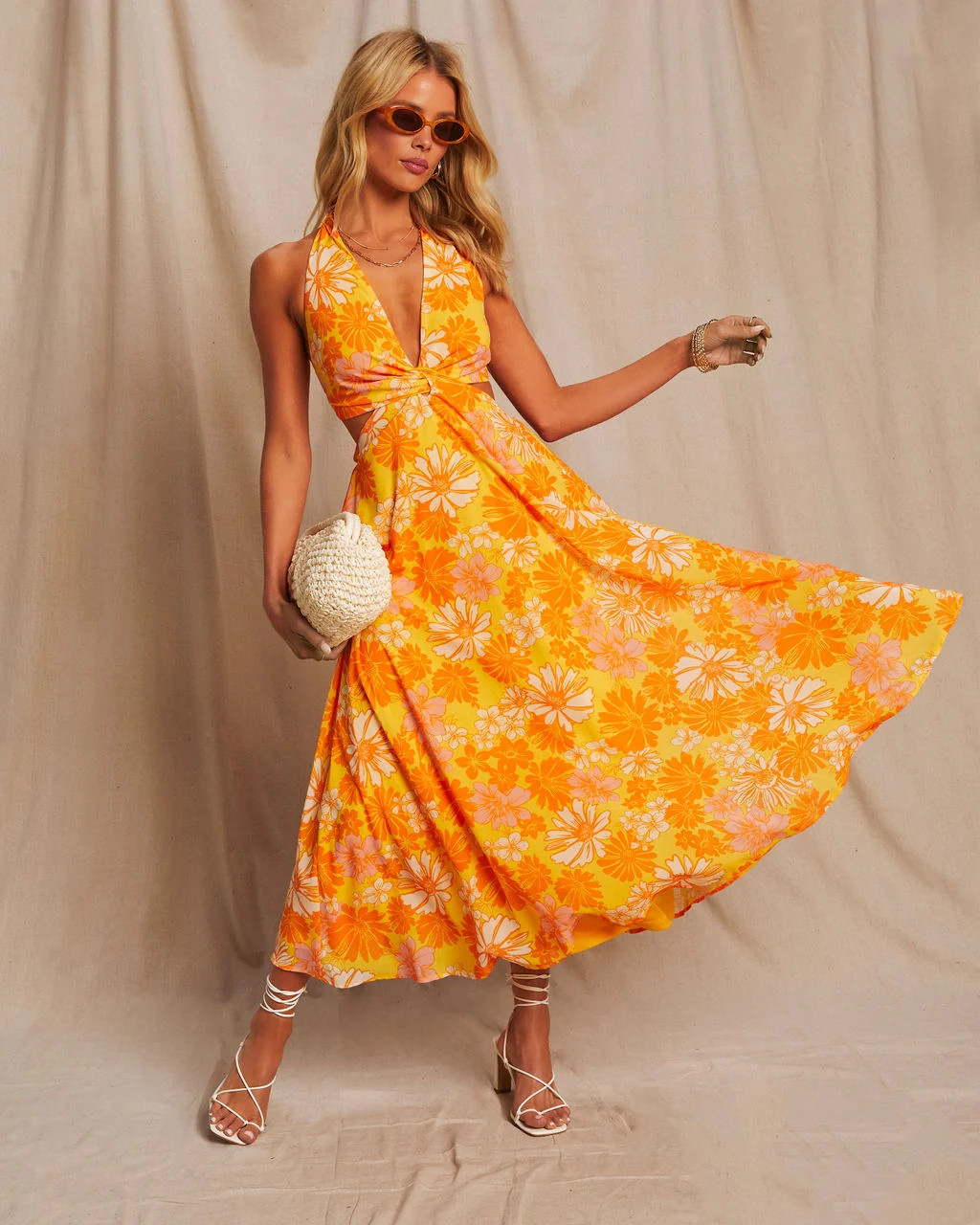 Newport Printed Halter Neck Cutout Midi Dress | VICI
