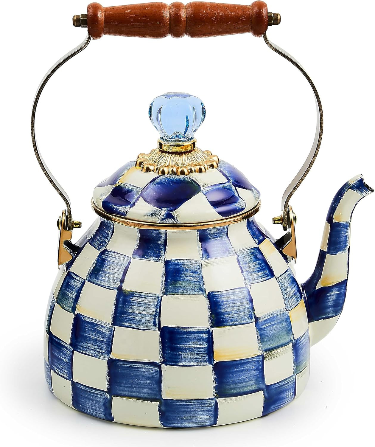MACKENZIE-CHILDS Enamel Tea Kettle, Stylish Tea Kettle for Stovetop, Blue-and-White Royal Check, ... | Amazon (US)