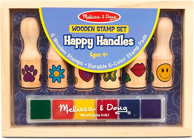 Melissa & Doug Happy Handles Wooden Stamp Set: 6 Stamps and 6-Color Stamp Pad - Kids Stamp Packs ... | Amazon (US)