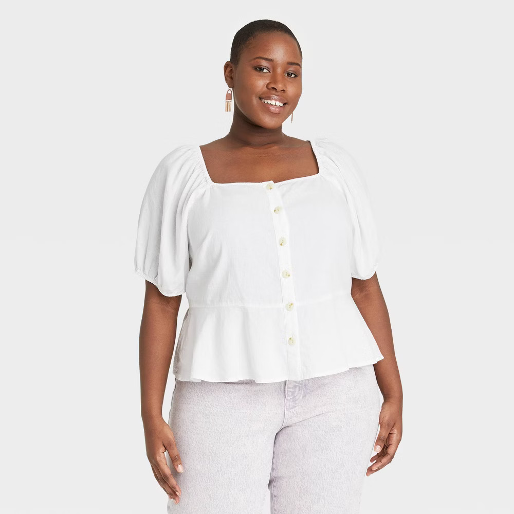 Women's Plus Size Puff Short Sleeve Peplum Blouse - Universal Thread™ | Target