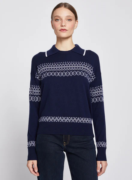 Faire Isle Collar Sweater in New Navy | Stateside