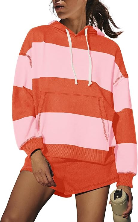 SENSERISE Women Striped Workout Set 2 Piece Outfits Matching Lounge Sets Oversized Hoodies Shorts... | Amazon (US)