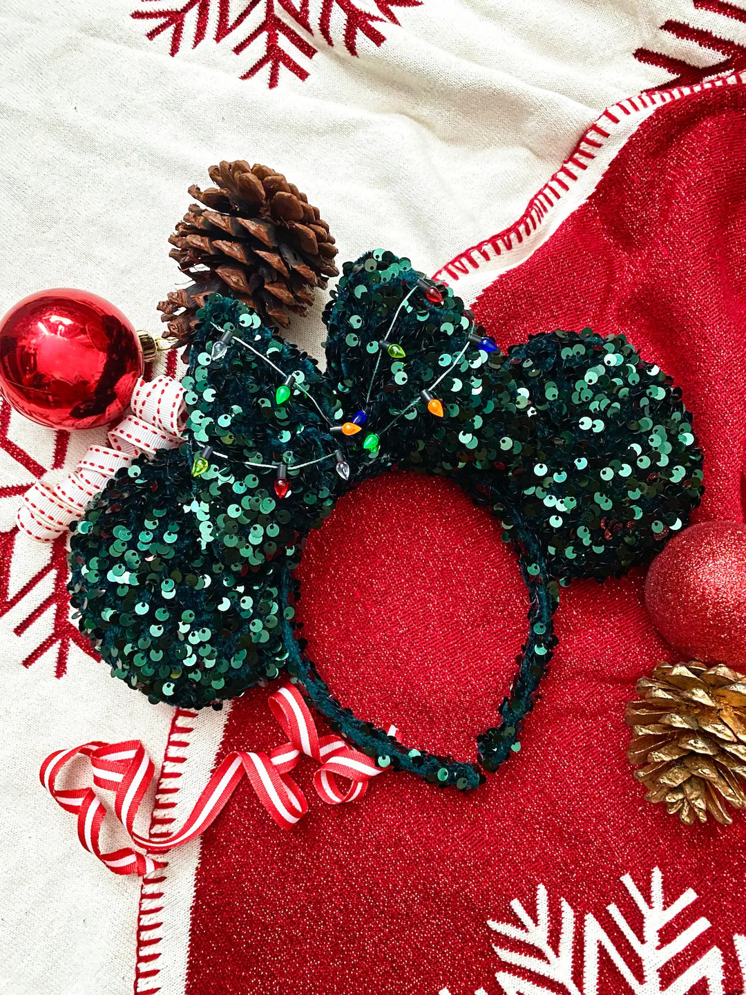 Christmas Green Sequin With Lights Minnie Ears, Holiday Minnie Ears, Adorable Minnie Ears, Festiv... | Etsy (US)