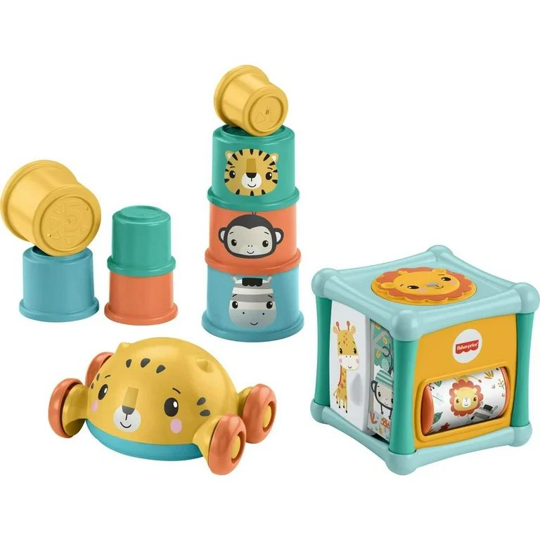 Fisher-Price Baby Toys Set with Fine Motor Toy, Stacking Cups & Push Car, Sit & Crawl Gift Set | Walmart (US)