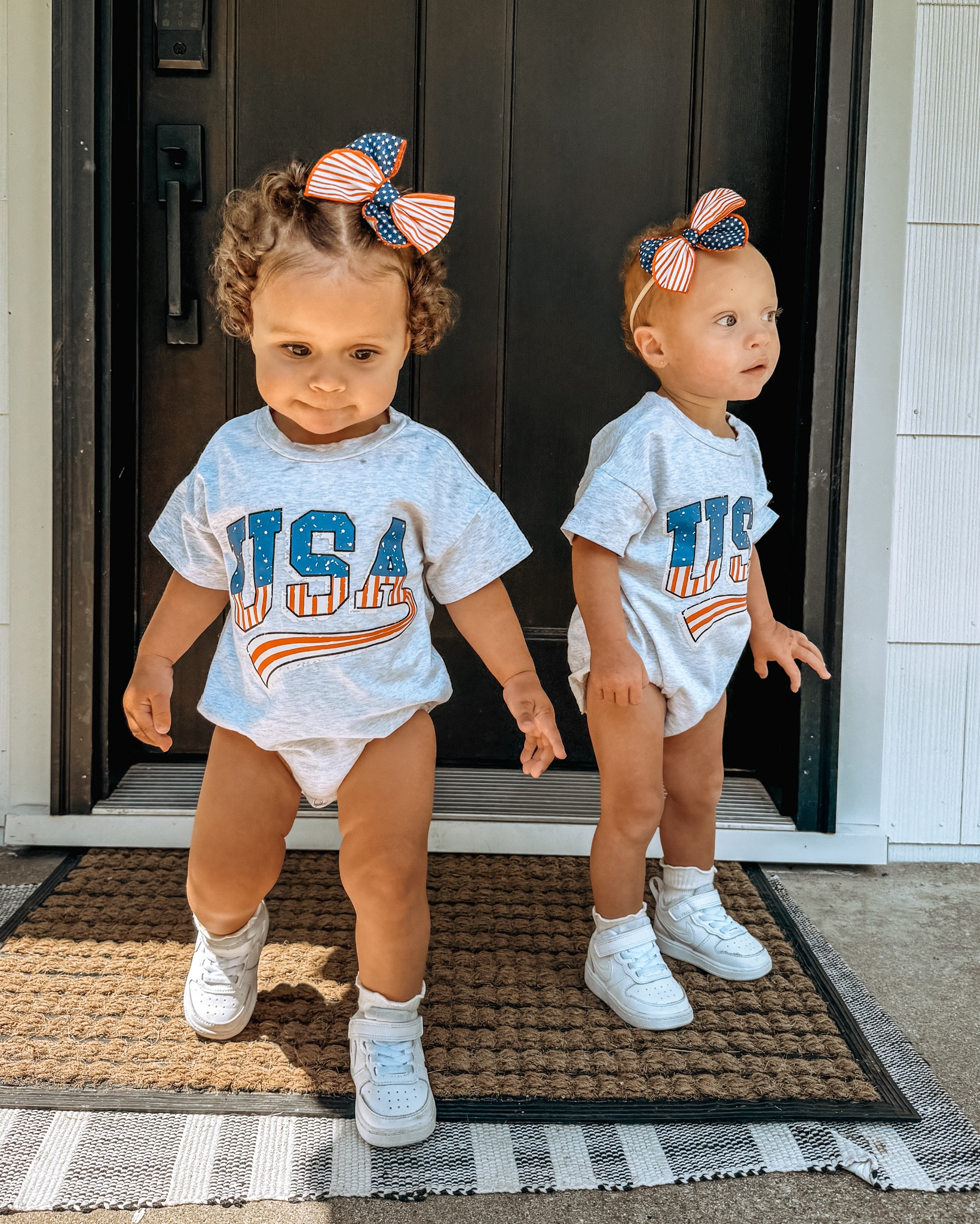 This fourth fit is a favorite for me! These rompers are soft and stretchy but super affordable and absolutely adorable! I paired them with cute white lettuce edge socks, their white air forces and these adorable new bows we got from Millie Girl & Monday recently 🇺🇸

#LTKKids #LTKStyleTip #LTKSeasonal