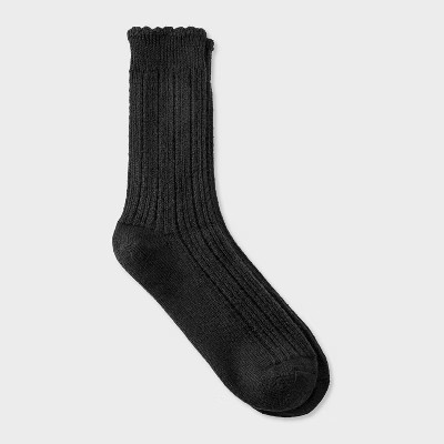 Women's Scalloped Edge Textured Ribbed Super Soft Crew Boot Socks - Auden™ Black 4-10 | Target