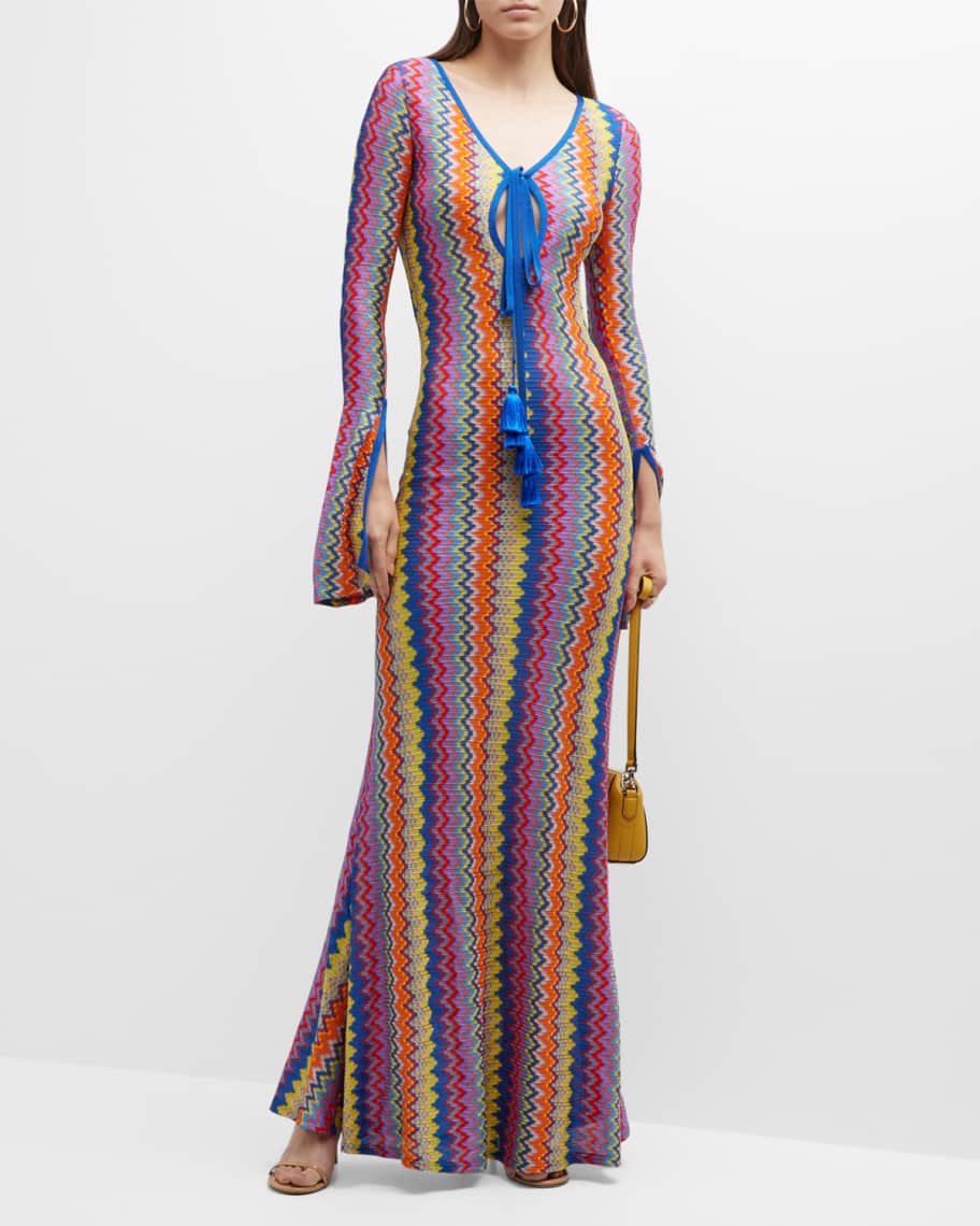 Alexis Zoey Bell-Sleeve Chevron Maxi Dress | Neiman Marcus