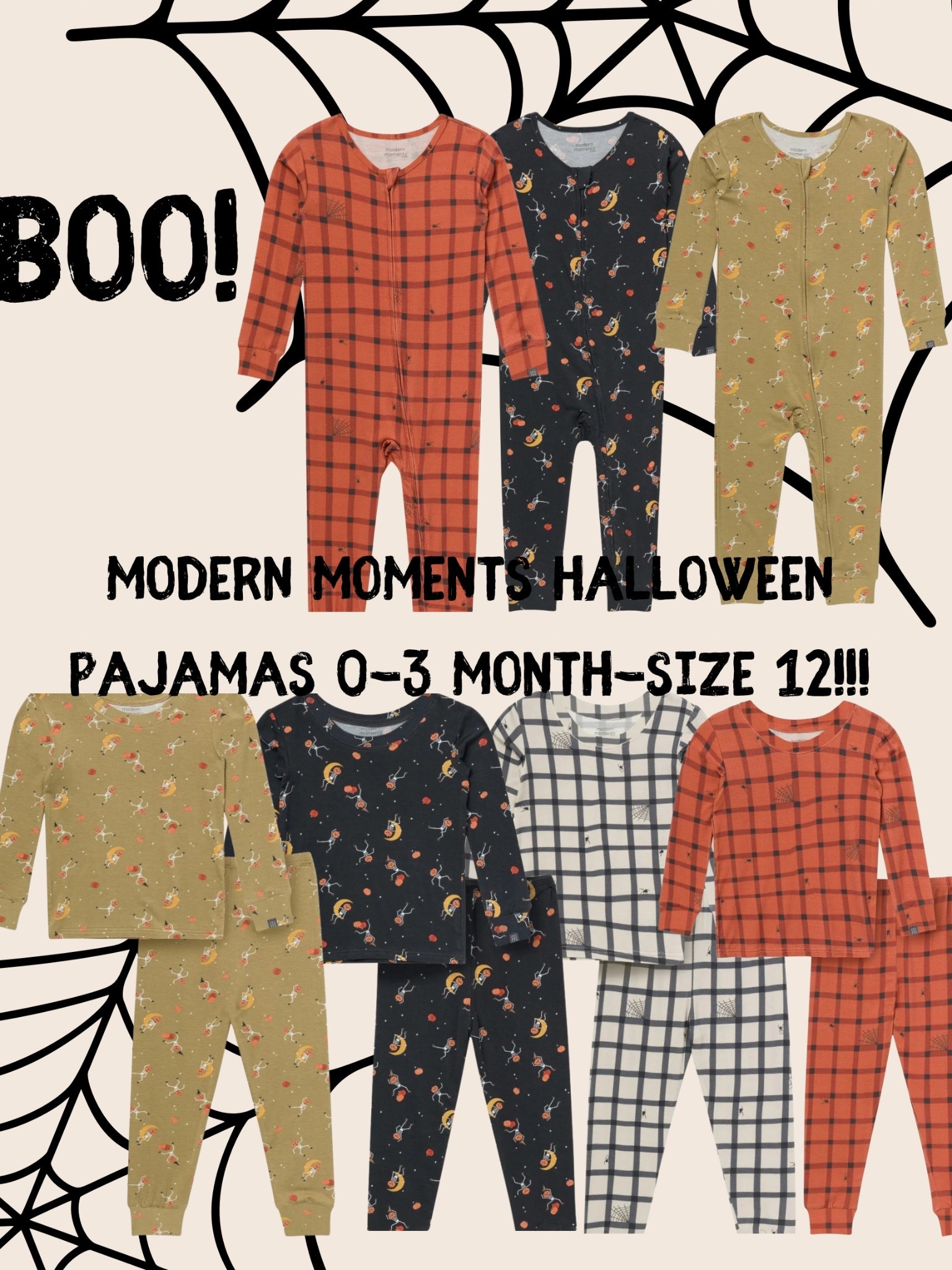 Matching Halloween pajamas 0-3 month up to size 12! 