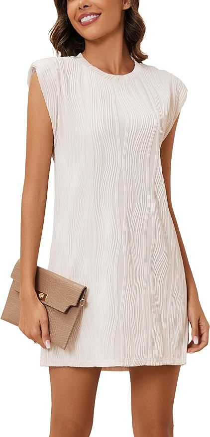 YYA Women's Cap Sleeve Casual Dress Sleeveless Scoop Neck Mini Dresses Loose Fit S-XXL | Amazon (US)