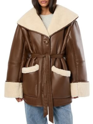 Faux-Shearling-Trim Faux Leather Jacket | Saks Fifth Avenue OFF 5TH