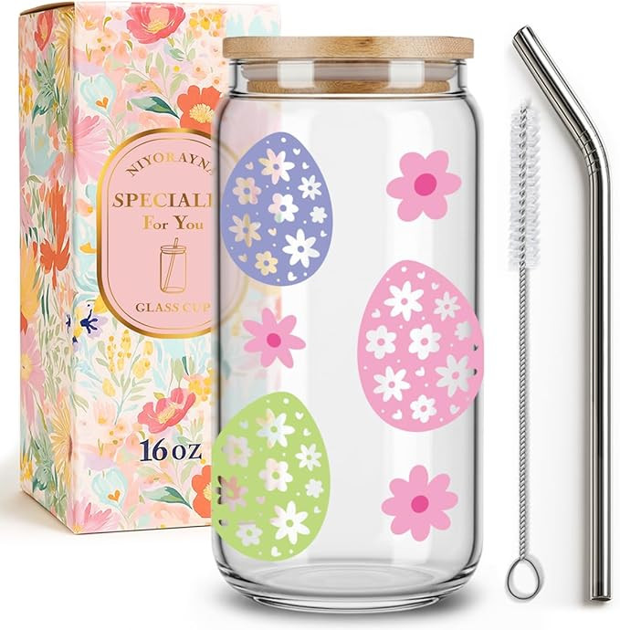 Easter Baskets Stuffers for Kids - Easter Glasses Drinking Gifts for Her,Friends,Glass Cups with ... | Amazon (US)