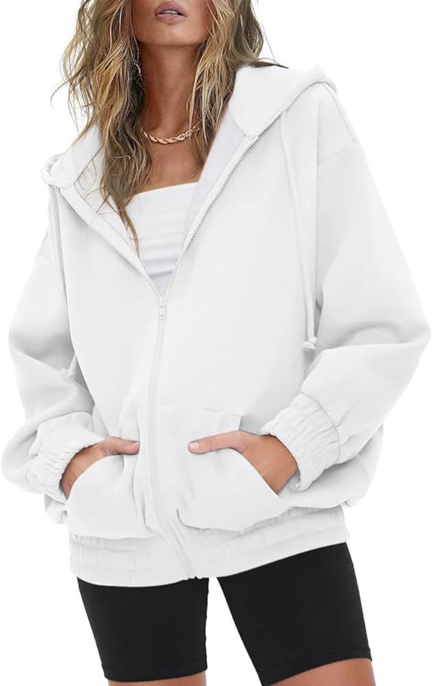 Yousify Oversized Hoodies for Women Drawstring Sweatshirt Full Zip Up Y2K Hoodie with Pockets S-2... | Amazon (US)