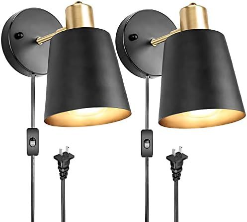 Plug in Wall Sconces Set of 2, Wall Mounted Lamps with Plug in Cord Reading Lights Metal Vintage ... | Amazon (US)