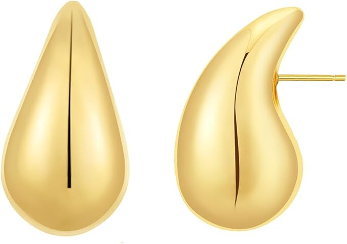 Apsvo Chunky Gold Hoop Earrings for Women, Dupes Earrings Lightweight Waterdrop Hollow Open Hoops... | Amazon (US)