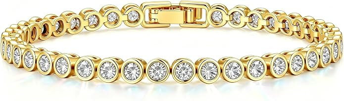 14K Gold Plated Tennis Bracelets for Women, 3mm Cubic Zirconia Bracelets for Women Dainty Classic... | Amazon (US)