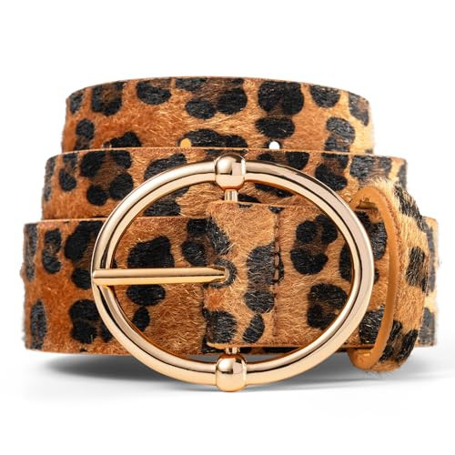 taffeta alley Leopard Belts for Women,Cheetah Print Women Belts for Jeans,Oval Gold Buckle,Length 100cm,Width 1.46" | Amazon (US)