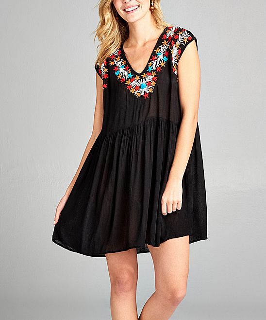Simply Boho LA Women's Casual Dresses black - Black Floral-Embroidered Sleeveless Dress - Women | Zulily