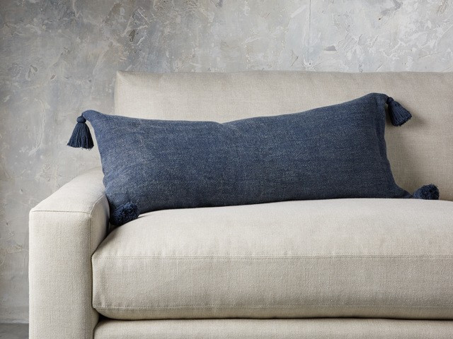 Stone Washed Linen Lumbar Pillow in Indigo | Arhaus