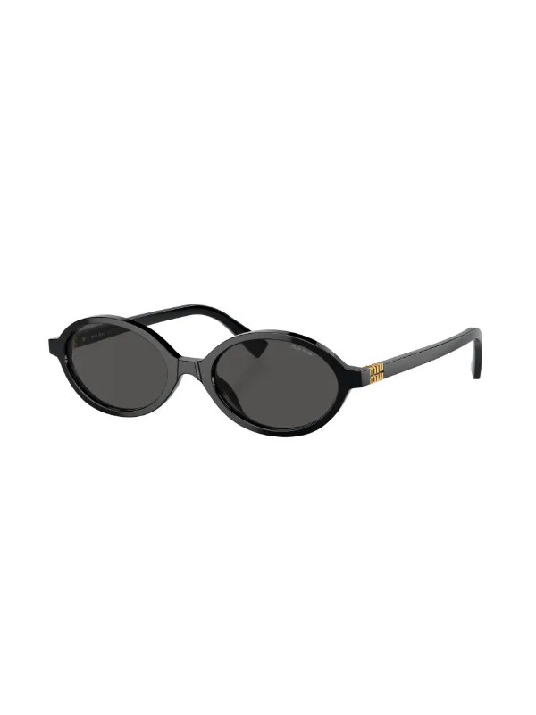 Miu Miu Eyewear logo-lettering Oval Sunglasses | Black | FARFETCH | Farfetch Global