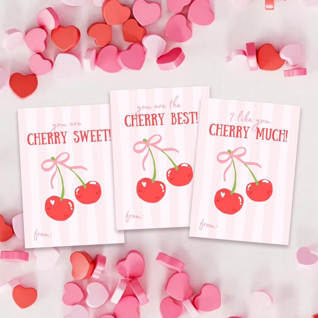 Cherry Valentine's Day Cards, Printable Cards (digital Download) - Etsy | Etsy (US)