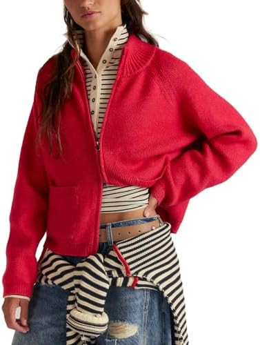 Haellun Zip Up Sweaters for Women Double Zipper Open Front Cardigan Sweater Ribbed Knit Coats wit... | Amazon (US)